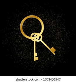 Keys gold icon. Vector illustration of golden particle background.