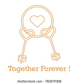 Keys in heart shape and the words together forever. Design for banner, poster or print. Greeting card Valentine's Day.