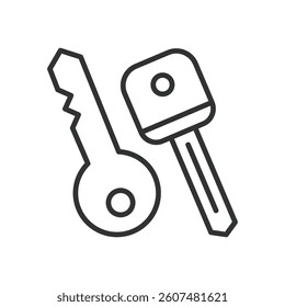 Keys, icon in line design. keys, key, lock, security, access, unlock, password on white background vector. Keys, editable stroke icon