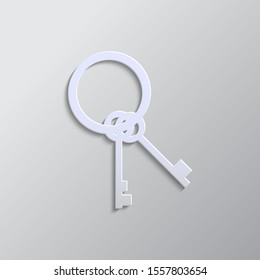 Keys icon paper style. Grey color vector background