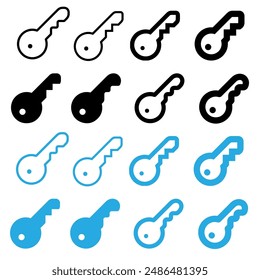 Keys icon set, Closing, opening door, Locking unlocking door key icons outline button, line, vector, sign, symbol, logo, illustration, editable stroke, design style isolated on white linear pictogram
