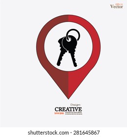 Keys Icon.key.map pointer with key icon. vector illustration.