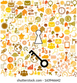 a keys with icons of business as a background, business success concept 