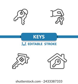Keys Icons. Key, Real Estate Icon. Professional, 32x32 pixel perfect vector icon. Editable Stroke