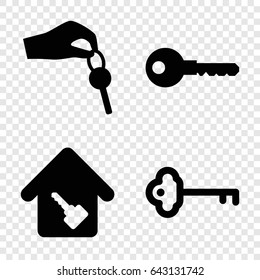 Keys icons set. set of 4 keys filled icons such as key, home key