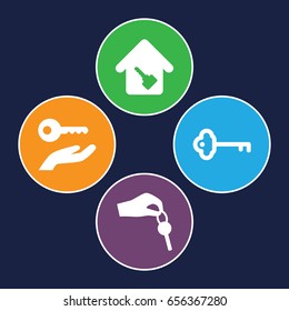 Keys icons set. set of 4 keys filled icons such as home key
