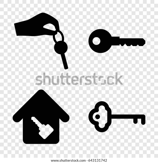 Keys icons set. set of 4 keys filled icons such as\
key, home key