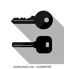 keys icons set. Black object with long shadow on white background