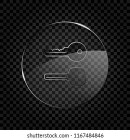 keys icons set. Icon in circle glass bubble on dark transparent grid. Glass style