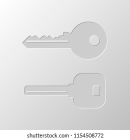 keys icons set. Paper design. Cutted symbol. Pitted style