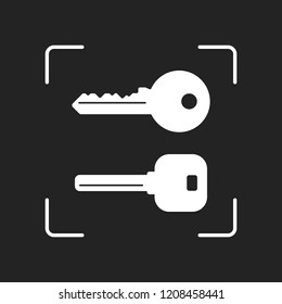 keys icons set. White object in camera autofocus on dark background