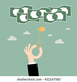 Keys ideas bulb unlocking money.Key To Success. Business Concept Illustration.