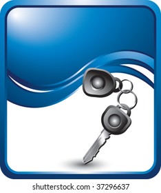 keys and keychain on blue wave background