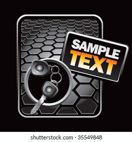 keys and keychain on hexagon racing background