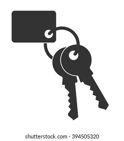 Keys with keychain. Vector illustration. Icon of door keys or car keys. Outline  isolated silhouette. Concept for the purchase of real estate or realtor services logo.