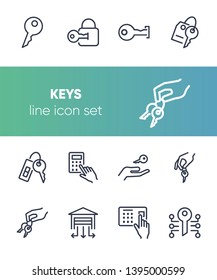 Keys line icon set. Set line icons on white background. Key, lock, access, enter. Security concept. Vector illustration can be used for topics like home, private, safety