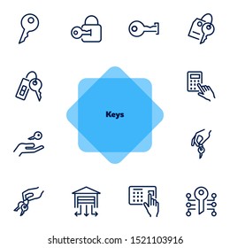 Keys line icon set. Set line icons on white background. Key, lock, access, enter. Security concept. Vector illustration can be used for topics like home, private, safety