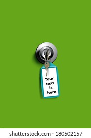 Keys in lock hanging from door knob, Vector Illustration.