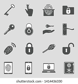 Keys And Locks Icons. Sticker Design. Vector Illustration.