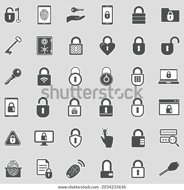 Keys And Locks Icons. Sticker Design.\
Vector Illustration.