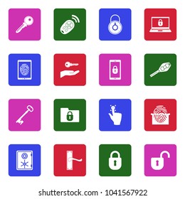 Keys And Locks Icons. White Flat Design In Square. Vector Illustration. 