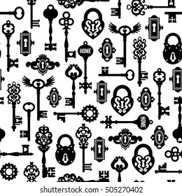 Keys and locks seamless pattern in vintage style isolated vector illustration