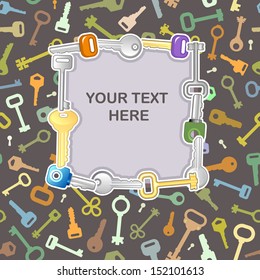 Keys mix cover page and frame on dark seamless background 