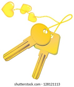 keys on chain with heart trinket isolated, vector