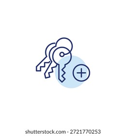 Llaves en una cadena y más. Acceda al Actualizar, agregando Contraseñas e información de Inicio de sesión. Icono de Vector de trazo perfecto y editable
