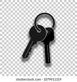 keys on the ring icon. Black glass icon with soft shadow on transparent background