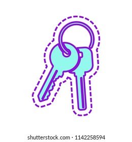 keys on the ring icon. Colored sketch with dotted border on white background