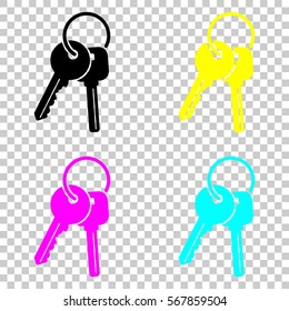 keys on the ring icon. Colored set of cmyk icons on transparent background.