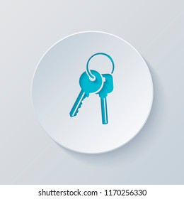 keys on the ring icon. Cut circle with gray and blue layers. Paper style