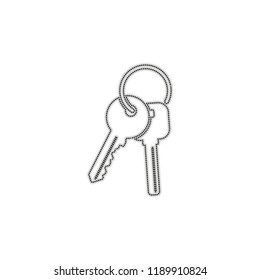 keys on the ring icon. Dotted outline silhouette with shadow on white background