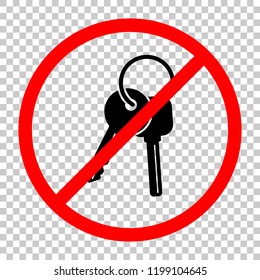 keys on the ring icon. Not allowed, black object in red warning sign with transparent background