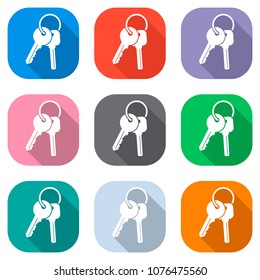keys on the ring icon. Set of white icons on colored squares for