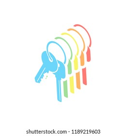 keys on the ring icon. Stack of colorful isometric icons on white background