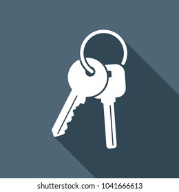 keys on the ring icon. White flat icon with long shadow on background