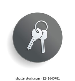 keys on the ring icon. White paper symbol on gray round button with shadow