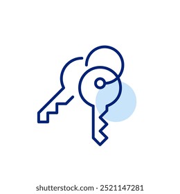 Keys on a ring. Real estate transactions. Property ownership or transfer. Digital security, password protected accounts. Pixel perfect vector icon