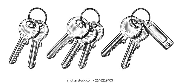 Keys on ring. Vector illustration hand drawn in sketch style