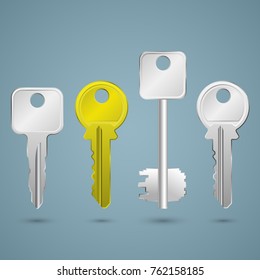 keys pack, house keys, door key, illustration of four keys