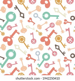 Keys pattern. Vector endless texture on white background. For fabric print, wall paper, wrapping paper, notebook cover.