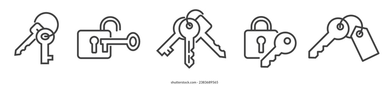 Keys and protection - thin line icon collection on white background - vector illustration