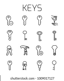 Keys Related Vector Icon Set. Well-crafted Sign In Thin Line Style With Editable Stroke. Vector Symbols Isolated On A White Background. Simple Pictograms.