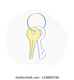 Keys with ring, Protection or Secure icon, concept of Privacy, Secret, Lock, Safety, Mystery, Security. Flat outline isolated vector illustration on white background.