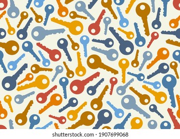 Keys seamless vector wallpaper, a lot of turnkeys endless pattern background pic.