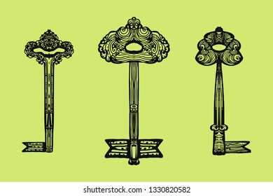 keys set. hand-drawn vector illustration on yellow background