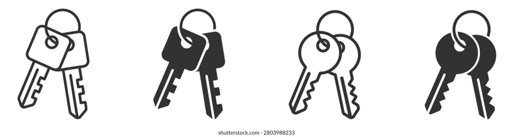 keys set icon collection, metal key silhouettes, security and access symbols on transparent background