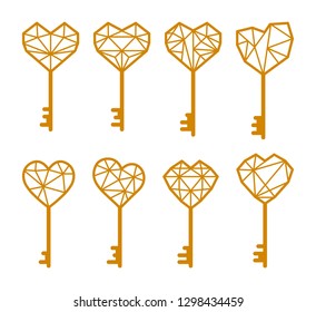 The keys is in the shape of a heart. Set of vector icons